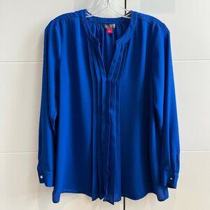 Vince Camuto Long Sleeve Pleat Front Blouse XS Sapphire (Blue)